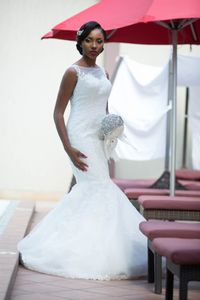 Русалка Африканское нигерийское свадебное платье чистое шея полное кружевное аппликация.