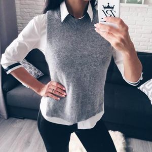 Autumn Winter Jacket Women Vest Warm Wool Vests Plus Size Gray Sleeveless O Neck Knitted Vest