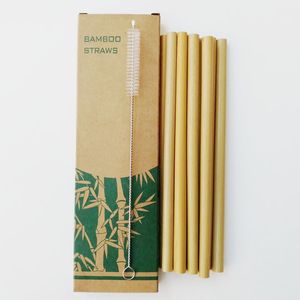 Наборы бамбуковых соломинок Многоразовые экологически чистые трубочки из натурального бамбука ручной работы и щетка для чистки Бесплатная доставка F202447