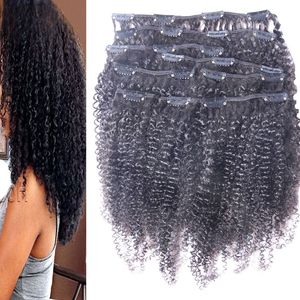 Afro-amerikan Moğol Kinky Kıvırcık İnsan Saç Uzantıları% 100% İnsan Saç Dokuma Paketler Makinesi Doğal Renk Cilp Remy Saç