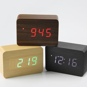 2018 Piccolo orologio digitale in legno a LED carino Despertador Sound Control USB Display della temperatura Orologio da tavolo elettronico da tavolo