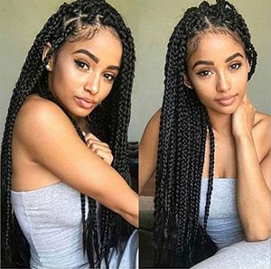 Kadın Lady Örgü Uzun Düz Peruk Dantel Ön Bebek Saç Dreadlock Örgüler 26 inç Sentetik Peruk Twists Cornrows FZP72