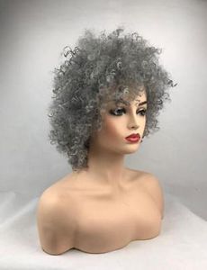 Moda peruk kadın kısa gri kıvırcık saç perukları