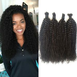 100% afro kinky cabelo humano em massa 4 pacotes cambojano kinky cabelo encaracolado em massa para trança pode ser tingido fdshine