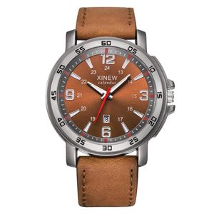 Top Brands Men Fashion  Sports Date Display Leather Stainless Steel Simple Design Analog Quartz Wrist Watch clock xfcs