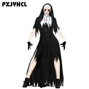 Хэллоуин монахиня страшный косплей костюм женщины черный вампир фантазия платье терроризма сестра вечеринка замаскированные наборы женщина фантазия для взрослых