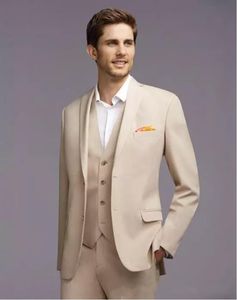 Krem renkli Damat Düğün Suit Son moda (ceket + pantolon + + yelek) İyi Adam Özelleştirilmiş Dans Smokin Için Suits