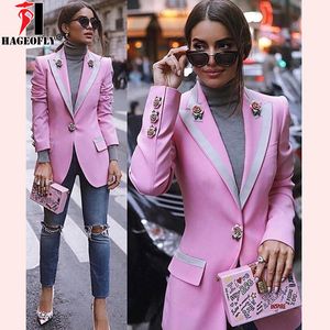 Abiti da donna firmati manica lunga fodera floreale bottoni rosa blazer rosa giacca esterna femminile