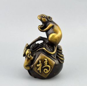 Çin tarzı servet Süsler Hediyeler antik bronz saf bakır fareler süsler bronz Zodyak fare Feng Shui el sanatları