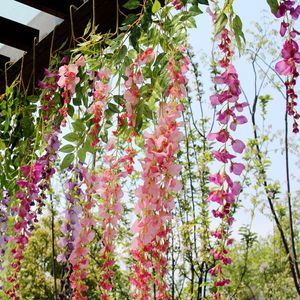 Toptan Wisteria Sahte Asılı Asma Bahçe Süslemeleri Ipek Yeşillik Yapay Çiçek Yaprak Çelenk Bitki Ev Dekorasyon Renkleri Seçmek için