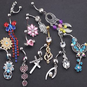 20pcs mix style crystal navel ring bars body piercings Dangle belly button ring For Woman Beach Jewelry