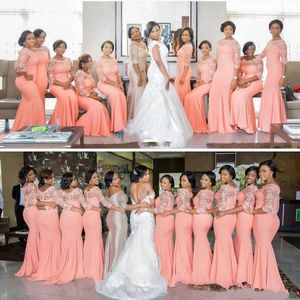 Mercan Nedime Elbiseleri 2019 Yeni 3 4 Uzun Dantel Denizkızı Hizmetçi Onur Önlükleri Hizmetçisi Resmi Düğün Konuk Junior Elbise African Formal203j