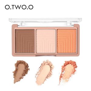 OTWO. O marka 3 Renkler Fosforlu Aydınlatıcı Pudra Paleti Makyaj Yüz Gül Altın Kontur Bronzlaştırıcı Vurgu Gölgeleme Tozu