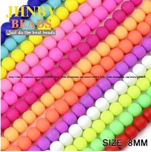 JHNBY Rubber Glass Beads Candy Color Neon Matte Round Loose Beads Ball High quality 50PCS 8mm Fit jewelry making bracelet DIY