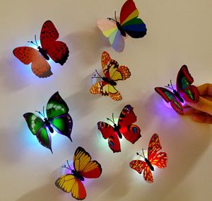 3D Borboleta Adesivos Com Sucção Almofada Colorida Mudando Borboleta LED Night Light Lamp Home Room Partido Mesa Decoração Da Parede