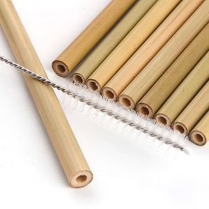 Bambu pipetler bambu içme saman yeniden kullanılabilir çevre dostu el işi doğal içme pipetleri ve temizleme fırçası 200pcs