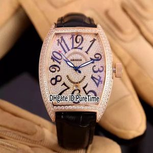 Neue Casablanca 8880 Volldiamant-Zifferblatt, Roségoldgehäuse, automatische Herrenuhr, schwarzes Lederarmband, Sportuhren, 2 Stile, günstig, Puretime B63a1