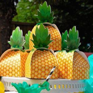 Papercard Ananas Kutuları Favor Tedavi Şeker Kutuları Doğum Günü Tatlıları Kek Hediye Çantası Hawaiian Düğün Plaj Masa Dekor Etkinlikleri Sarı
