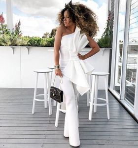 Yeni chic Vintage Bir Omuz Beyaz Kadın Tulum Gelinlik Büyük Yay Ile Örgün Parti Abiye giyim Custom Made Özel Durum Elbise
