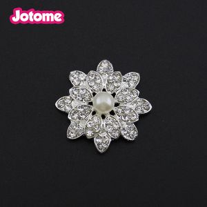 100pcs/lot 26mm Rhinestone İnci Çiçek Düğün Davetiyesi için Düz Geri Düğmesi