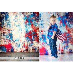 Mavi Kırmızı Boyalı Duvar Boy Fotoğraf Arka Planında Temmuz Dördüncü Kutlama Bebek Çocuk Fotoğraf Stüdyosu için Yurtsever Arka