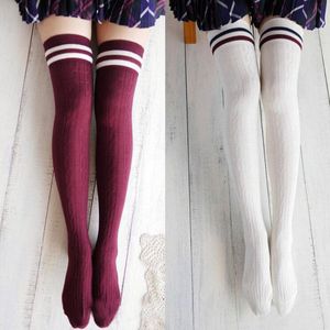 Colégio Vento Mulheres Moda Hot Coxa alta meias de algodão Sexy quente sobre o joelho meias listradas meias longas Para Meninas