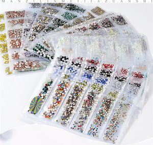 20 cores Nail Art Decorações Plano De Vidro Cristal de Vidro Rhinestone Misturado Tamanhos SS4-SS16 Stones Shiny Gems Manicure Acessório 10set
