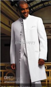Sıcak Satış Mandarin Yaka Uzun Beyaz Damat Smokin Yüksek Kalite Erkekler Düğün Aşınma Erkekler Örgün İş Balo Parti Suit (Ceket + Pantolon + Kravat + Yelek) 32