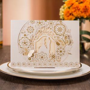 الليزر قطع دعوات الزفاف الطباعة الحرة بطاقة دعوة الزفاف مع عشاق فراشة جوفاء دعوات الزفاف شخصية # BW-I0006