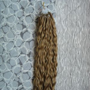 Curly 100G 100Strands Remy Curly Hair Loop Micro Ring Human Hair Extensions European Salon Link Bead Real Tip Hair