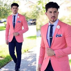 Высококачественные розовые смокинги для жениха с двумя пуговицами, женихи с отворотом, шафер, блейзер, мужские свадебные костюмы (куртка + брюки + галстук) D: 38