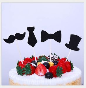 Küçük adam cupcake toppers parti dekorasyon bıyık papyon kek topper erkek doğum günü bebek duş cinseri kek parçaları ortaya çıkarmak