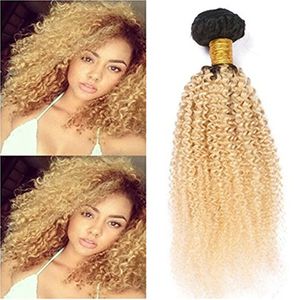 Kinky Curly #1B/613 Blonde Ombre Virgin Brazilian Human Hair Weave Bundles Two Tone Ombre Blonde Human Hair Extensions Afro Kinky Curly