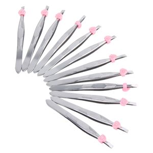 12Pcs/pack Stainless Steel Slanted Eyebrow Tweezers Face Hair Removal Clip Makeup Tool Women Cosmetics Beauty Wholesale