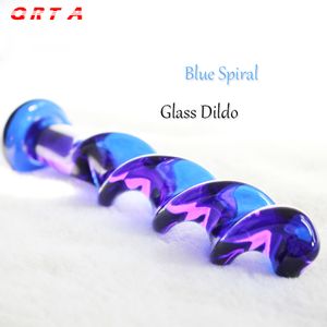 Mavi spiral kristal penis kadın mastürbasyon pürüzsüz cam butt plug Addict sopa yetişkin sağlık malzemeleri cam yapay penis seks oyuncakları D18110101