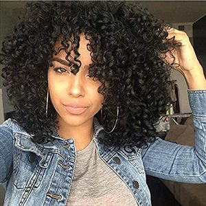 Africano Bob Kinky Curly Wig Humano Afro Perucas Completas Para Mulheres Negras Virgem Virgem Cabelo Brasileira Frente Com Bangs 150% Densidade 14inch Diva1