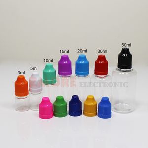 Meyve suları için Pet Şeffaf Şişeler 5ml 10ml 15ml 20ml 30ml 50ml 50ml Plastik Şişe Çocuk geçirmez Kapaklar Uzun İnce Damlalı Uçlar Kapak