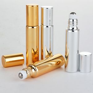 Rotolo di vetro di rivestimento UV lucido da 10 ml sulla bottiglia di profumo, oro argento nero fianco di olio essenziale con palla a rulli in acciaio inox