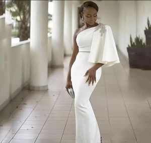 Afrika 2019 Moda Tek Omuz Ucuz Gelinlik Ruffles Boncuk Kristaller Zarif akşam Formal Elbise vestidos de fiesta elbiseler