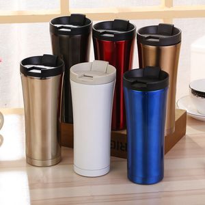 17oz 500ml Slim Caneca De Café Skinny Tumbler Viagem Vidro De Vidro De Carro de Carro 18/8 de aço inoxidável 2-wall isolado vácuo de vazamento à prova de vazamentos LID Polido / martelado