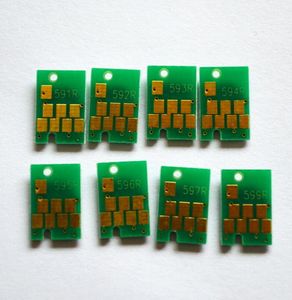 8 Adet / takım, R2400 Epson Stylus Fotoğraf R2400 için Otomatik Sıfırlama Cipsleri R2400 Yazıcı T0591-T0599 Mürekkep Kartuşu Kalıcı Chip CISS ve Dolum