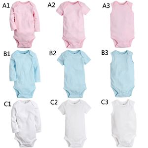 Bebek Katı Tulum Tulum Yaz Bebek Erkek Kız Uzun Kısa Kollu Kolsuz Üçgen Onesies Giyim% 100% pamuk O-Boyun 9 Tasarımlar