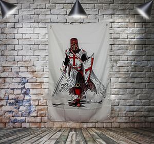 Masonik Şövalye Templar Bayrağı Afiş Polyester 144 * 96 cm duvara Asmak 4 grommets Özel Bayrak kapalı decoration01
