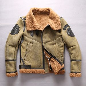 Avirex USA Air Force Flight Jacket - Genuine Leather Sheepskin Flying Wear Double Face Fur Lapel Neck Jacket