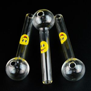 Logo de face sorridente Pyrex Glass Oil Burner Tubs 4 polegadas Tubos de m￣o reta Tubos de m￣o Spoon Pipe Mini Acess￳rios SW15