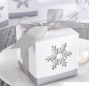 Kar tanesi şeker kutusu doğum günü düğün parti içi boş iyilik kutuları ile gri şerit yay Cadılar Bayramı Noel hediyesi hediye wrap 6X6x6 cm