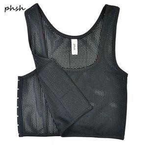 Women's Breathable Mesh Short Corset Top Lesbian Tomboy Chest Binder Vest for Summer