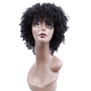 Afro Kinky Kıvırcık Kısa Peruk Kadınlar Için Siyah Kahverengi Ombre Sentetik Peruk Tam Saç Peruk Cosplay Ile