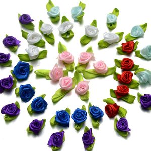 300 adet / grup Küçük Saten Kurdele Güller Tomurcuklar Bezemeler Düğün Dekoratif Çiçekler 27 Renk Renk Paket Boyutu Seçmek için