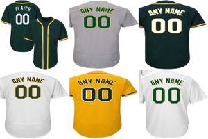 Kişiselleştirilmiş 2016 Yeni Oakland Jersey Erkek Çocuklar Ucuz Özelleştirilmiş Herhangi Bir İsim No Beyaz Gri Altın Yeşil Beyzbol Formaları Boyut XS-6XL